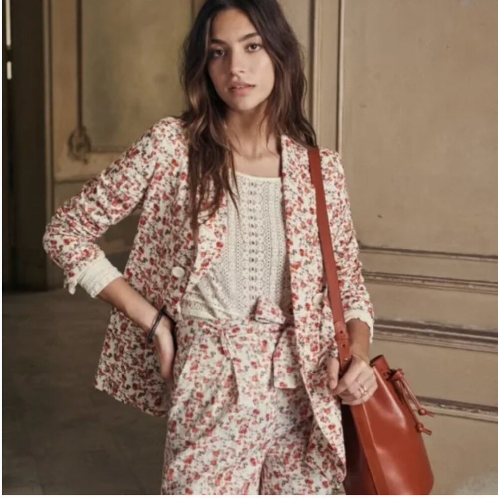 Sezane Lucas Short Fleurs Roses Fond Ecru 6 - Picture 3 of 10